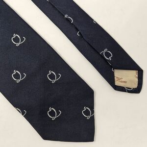 REIS OF NEW HAVEN SILK TIE NAVY BLUE APPLE MOTIF FOULARD VINTAGE 3.25" X 57"